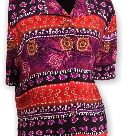 Melissa Harper MHM Button Up Shirt Women's 14 Multicolor Geometric Blouse VTG - Picture 5 of 8